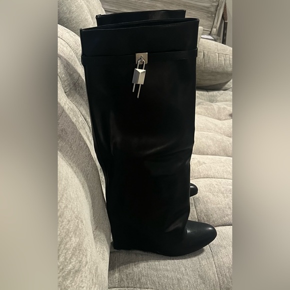 NEW IN BOX Black Fold Over Wedge Heel Wide Calf Pull On Knee High Boots Size 10 - Picture 15 of 16